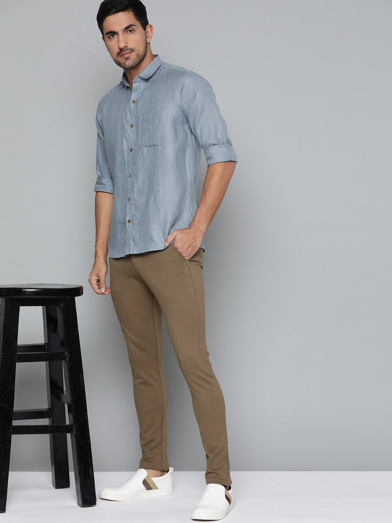 Blue: Full Sleeves Solid Hemp Shirt