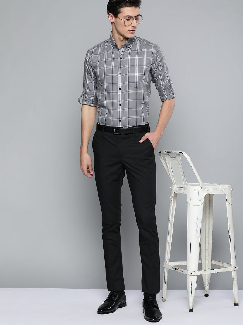 Men Grey  Black Pure Cotton Smart Fit Tartan Checks Checked Formal Shirt