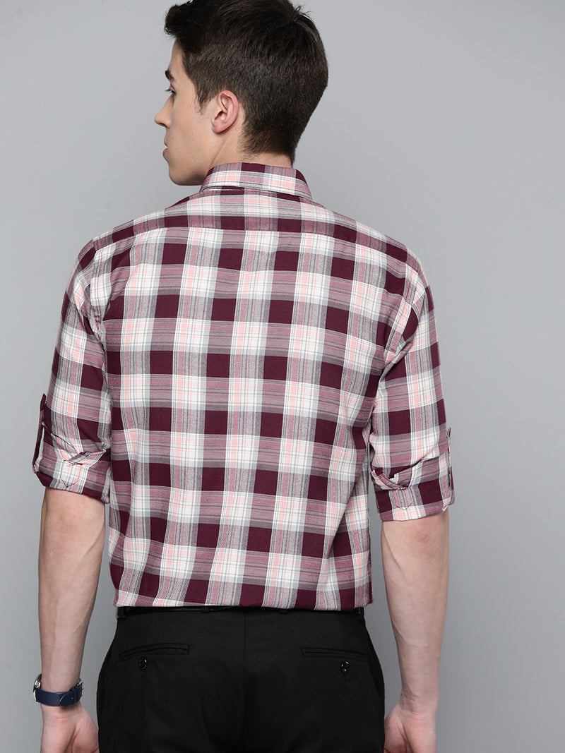 Men Smart Slim Fit Tartan Checks Formal Shirt