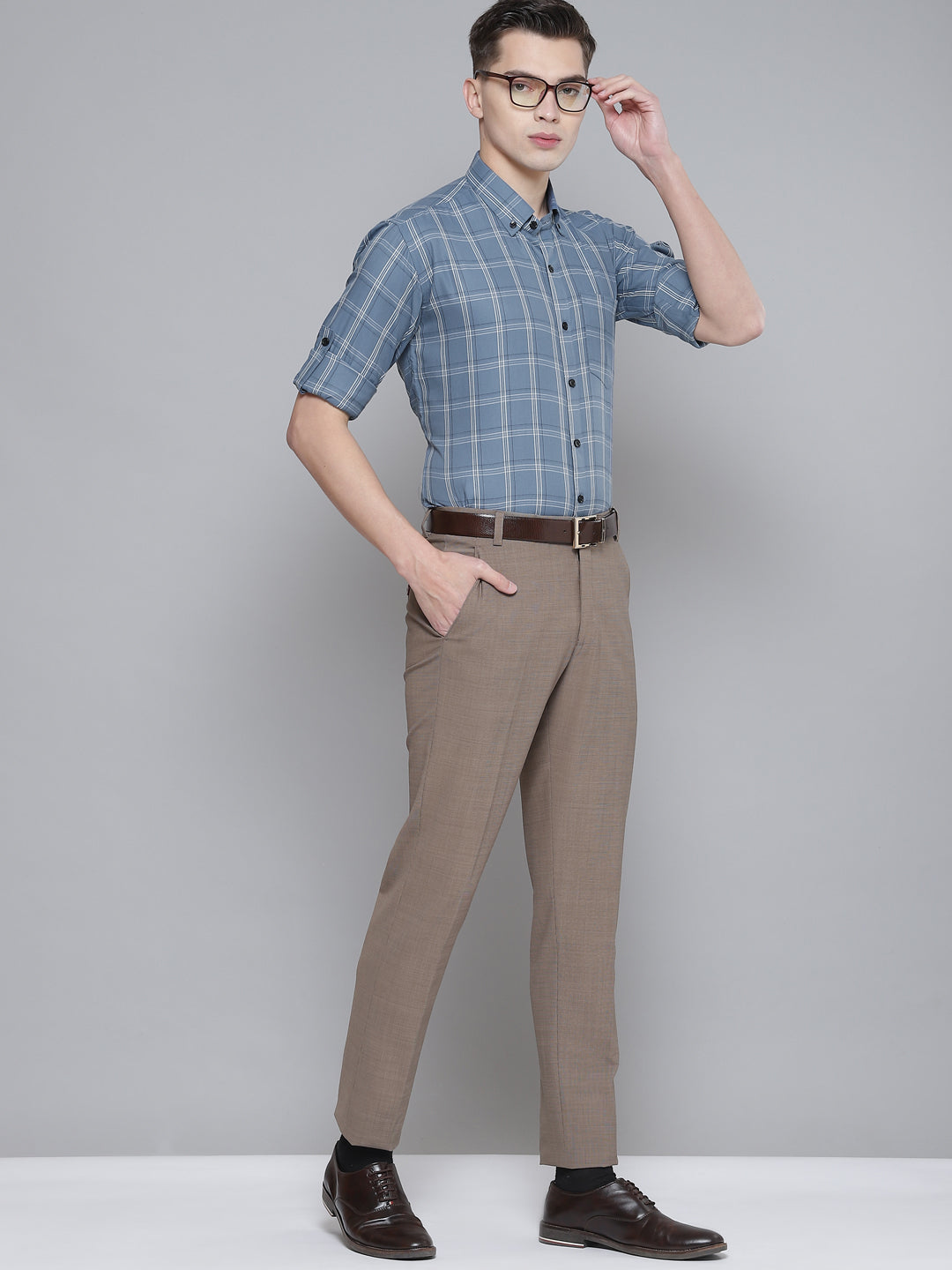 Men Blue Smart Slim Fit Checked Formal Shirt