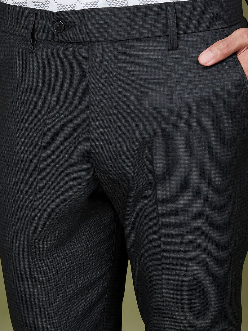DENNISON Men Checked Smart Tapered Fit Easy Wash Formal Black Trousers