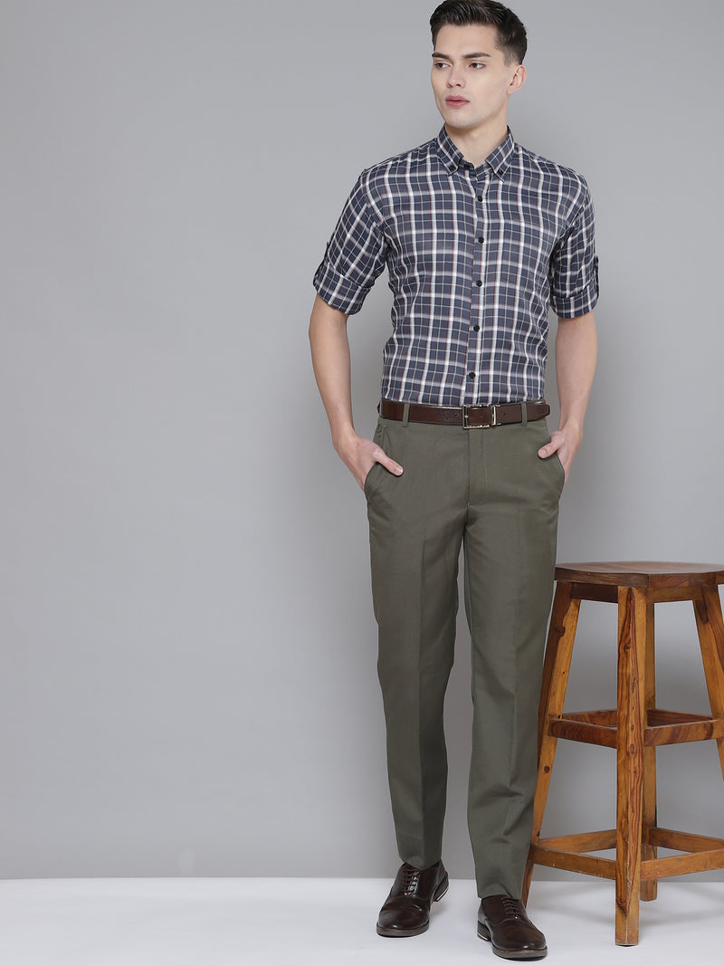 Men Charcoal Grey Smart Slim Fit Checked Formal Shirt