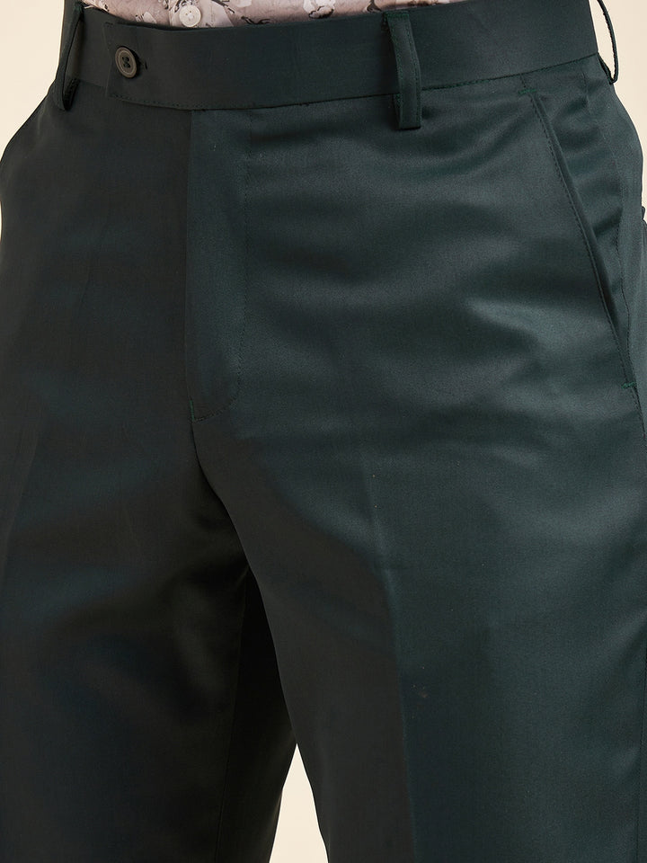 DENNISON Dark Green Men Smart Mid-Rise Easy Wash Formal Trousers