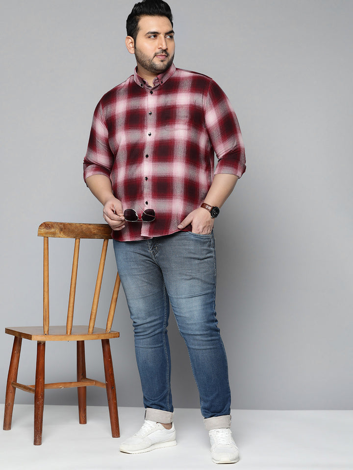 Men Plus Size Smart Checked Casual Shirt