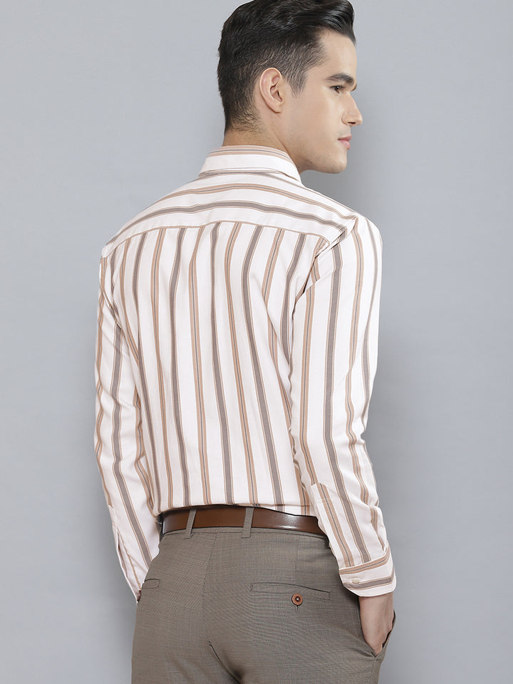 Men White Smart Striped Cotton Formal Shirt