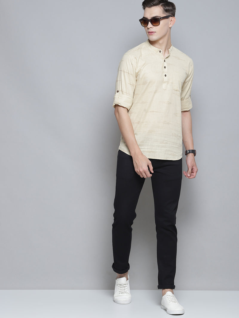 Dennison men's cream horizontal stripes kurta front view