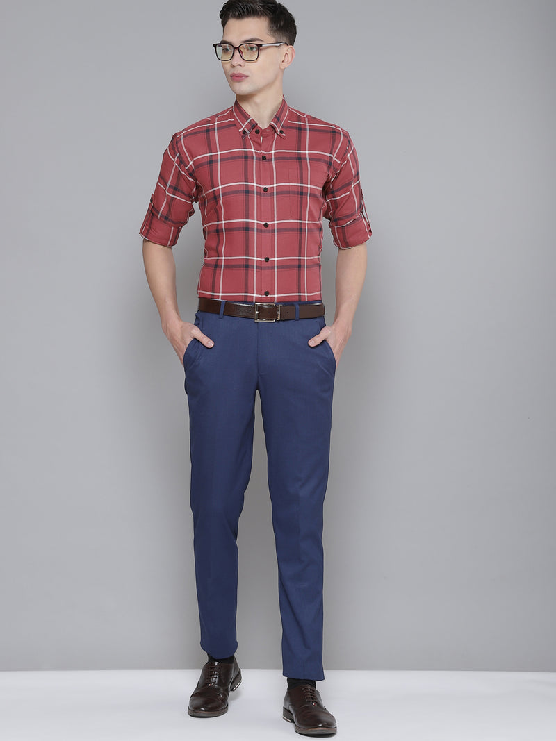 Men Red Smart Slim Fit Checked Formal Shirt