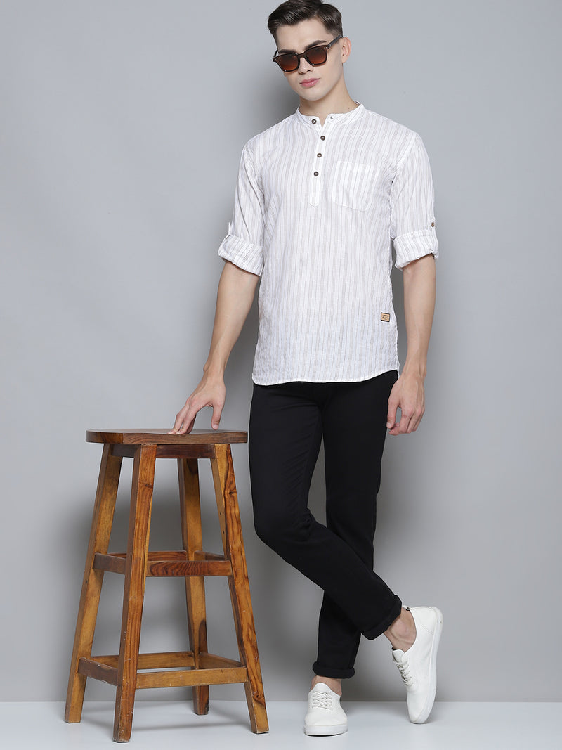 Men White Striped Comfort Slim Fit Opaque Cotton Kurta