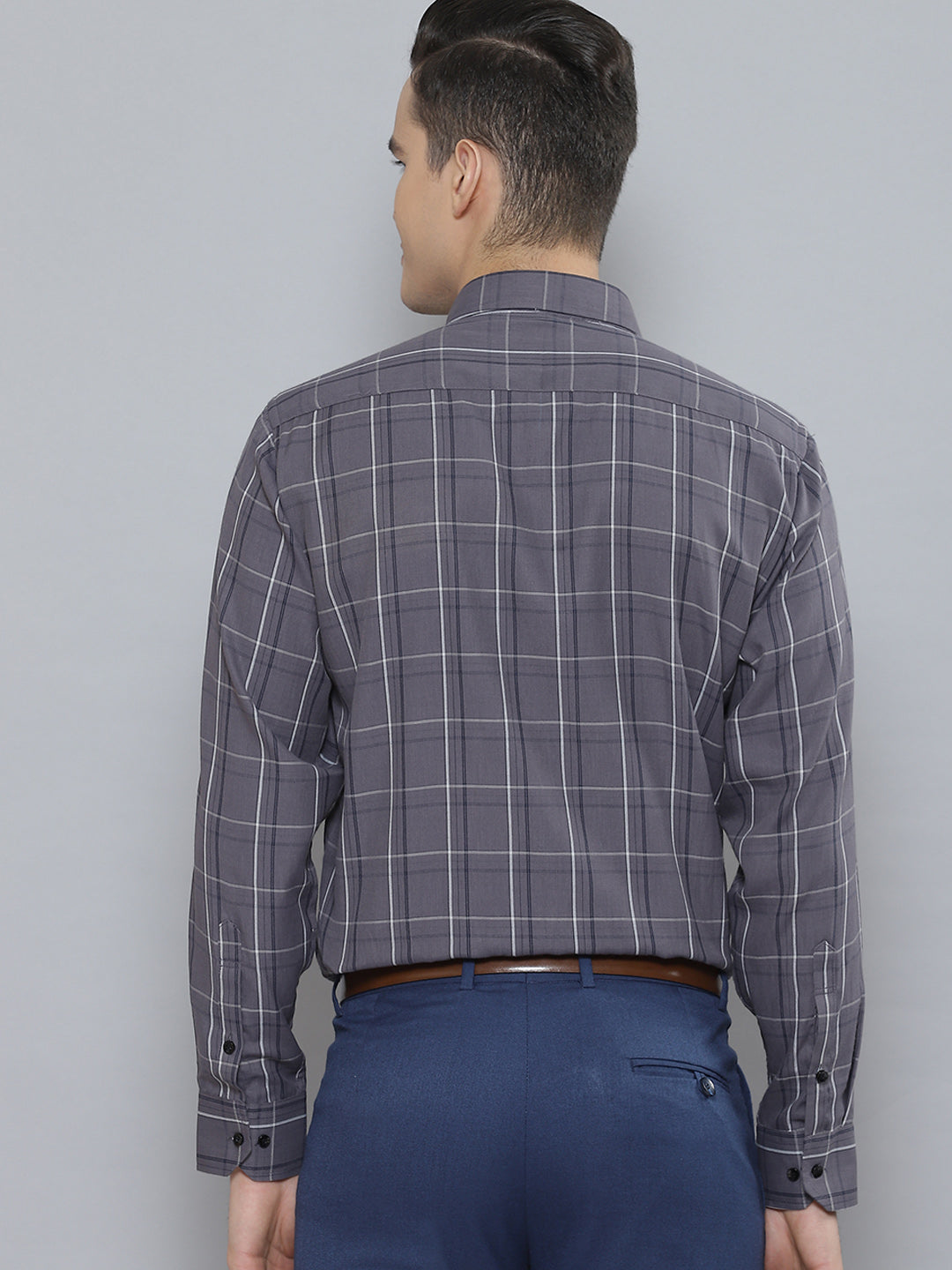 Men Charcoal Smart Tartan Checked Formal Shirt
