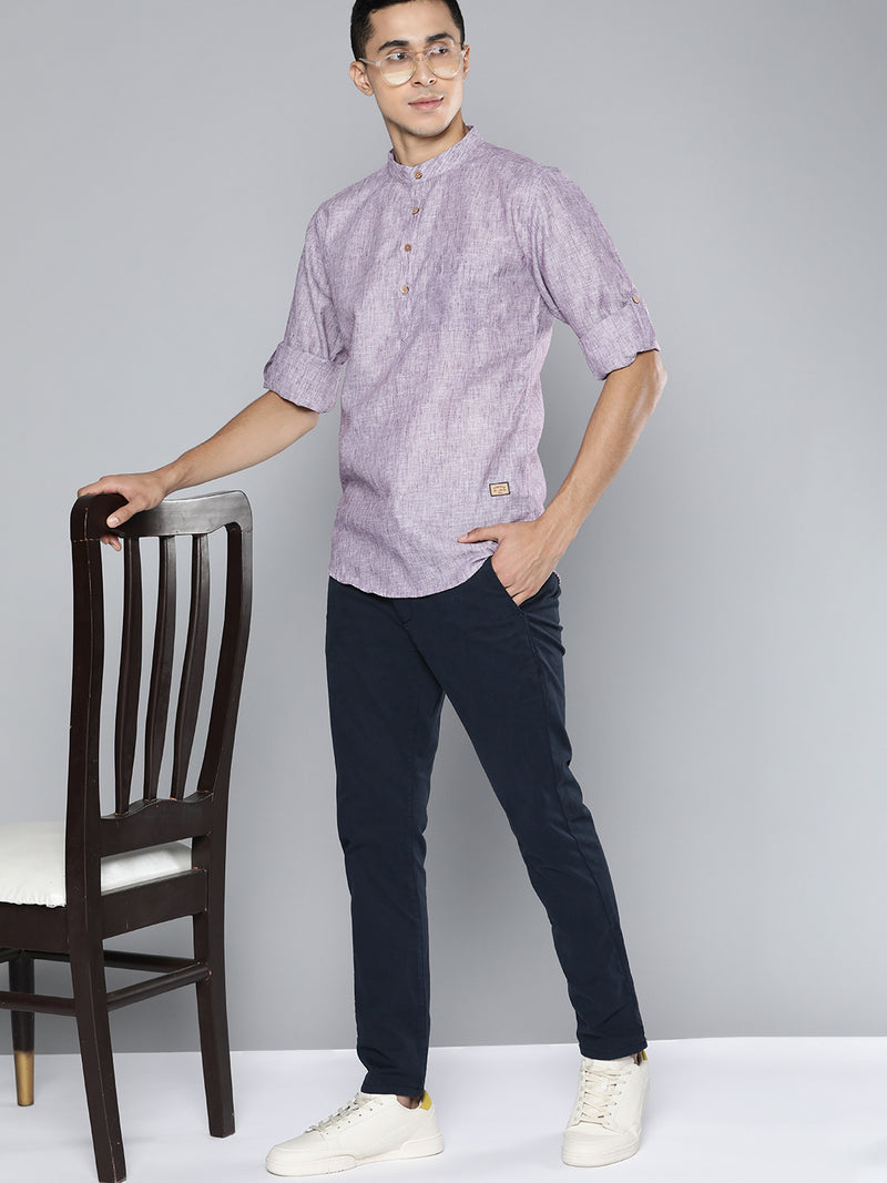 Men Lavender Melange Effect Comfort Slim Fit Straight Short Kurta