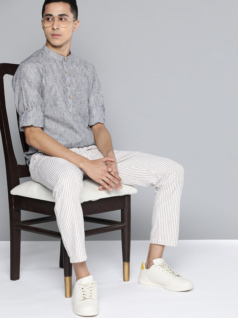 Men Grey Melange Effect Straight Comfort Slim Fit Short Kurta