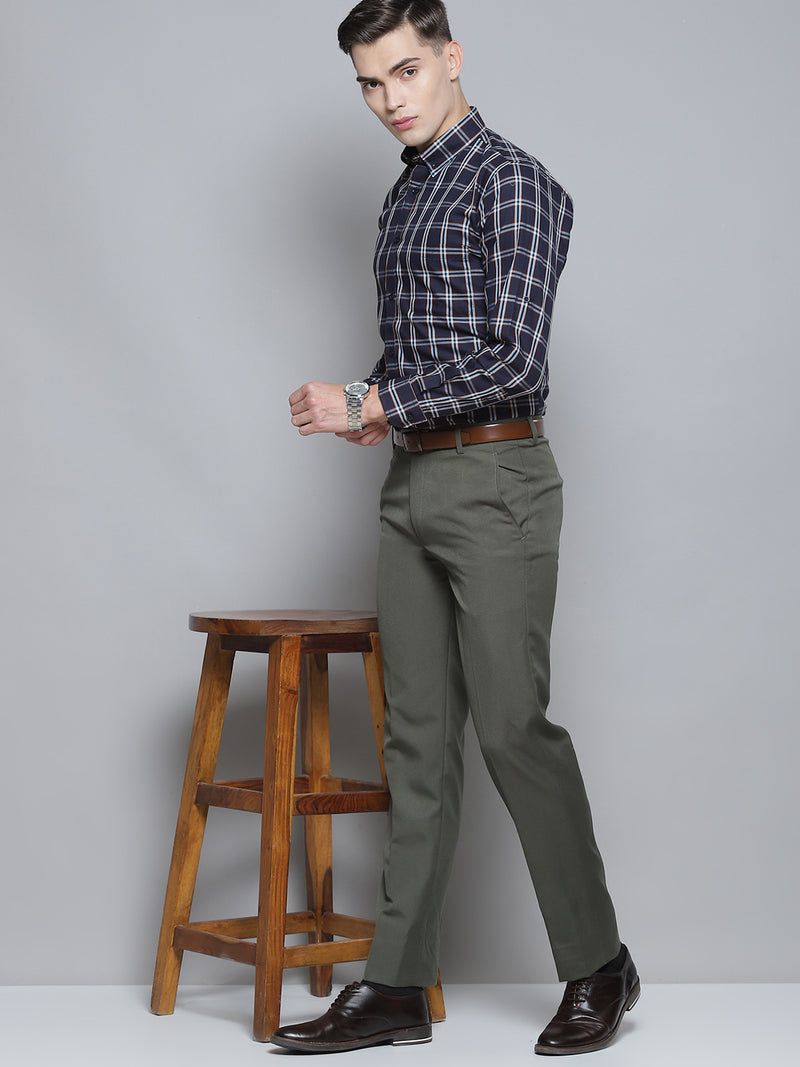 Men Navy Blue Smart Slim Fit Opaque Checked Formal Shirt