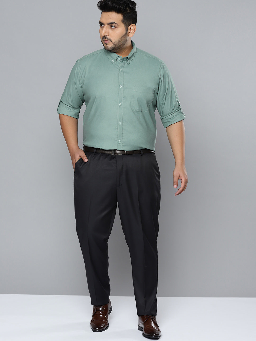 Men Plus Size Olive Green Smart Slim Fit Stretchable Lycra Plus Size Formal Shirt