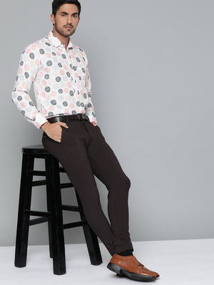 Men White Geometric Printed Smart Slim Fit Formal Shirt