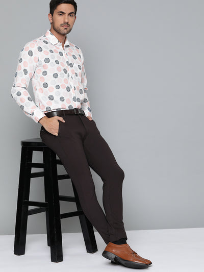 Men White Geometric Printed Smart Slim Fit Formal Shirt