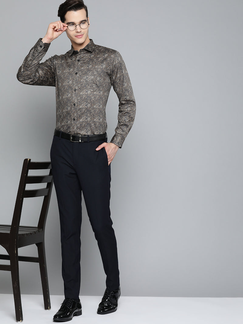 DENNISON Men Grey Smart Slim Fit Printed Casual Shirt