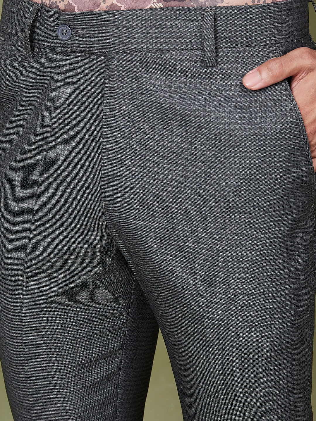 Maleno Men's Checked Grey Trousers