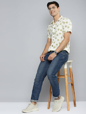 DENNISON Men Cream-Coloured Smart Printed Casual Shirt