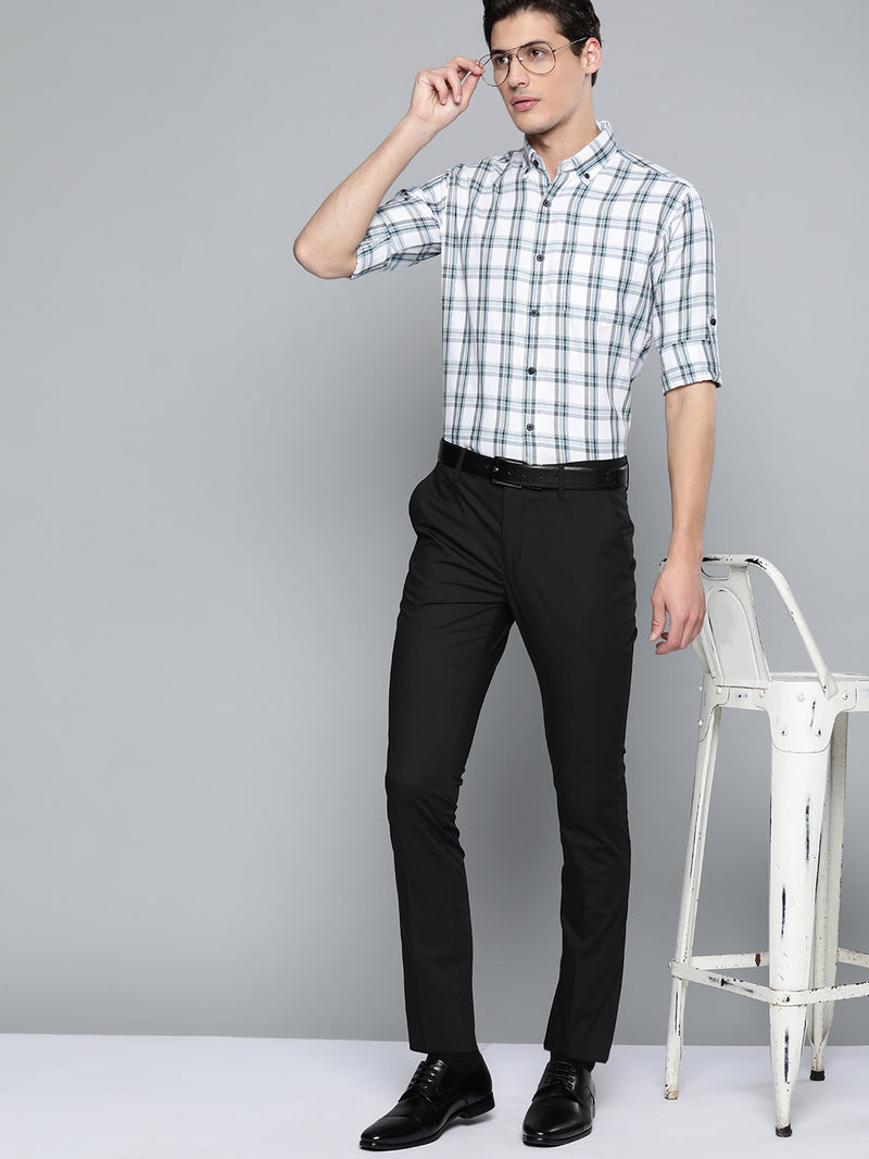 Men White  Black Pure Cotton Smart Fit Tartan Checks Checked Formal Shirt