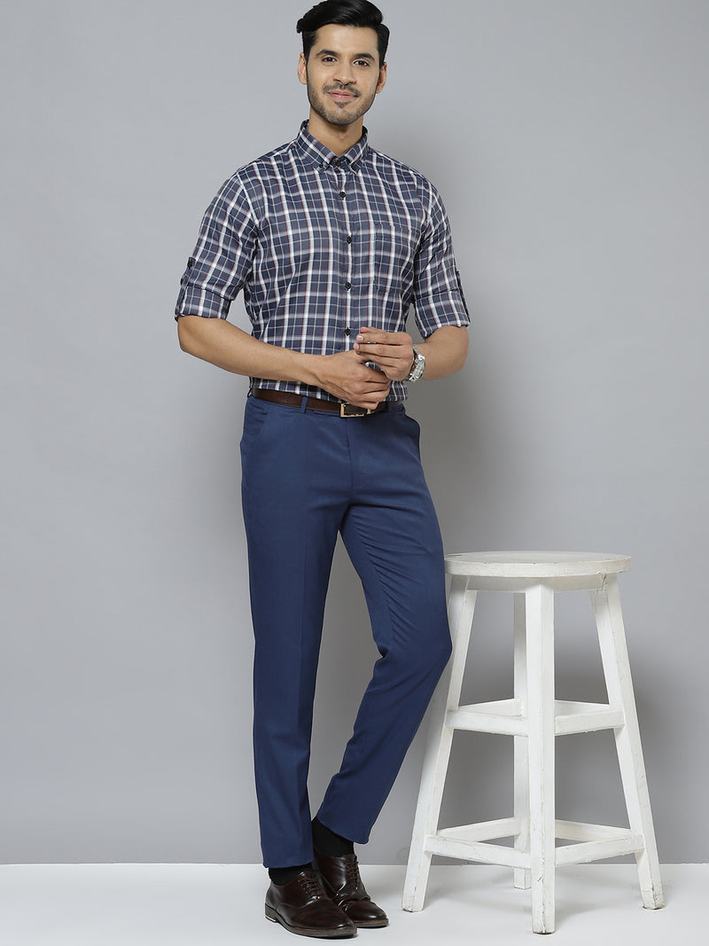Grey And White: Checked Formal Shirt