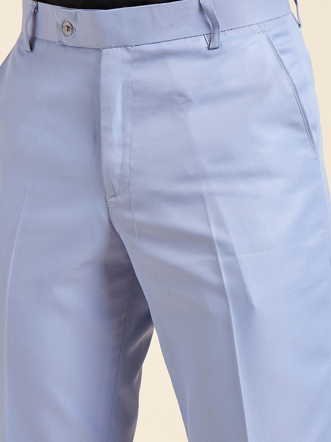 DENNISON Sky Blue Men Flat-Front Mid-Rise Formal Trousers
