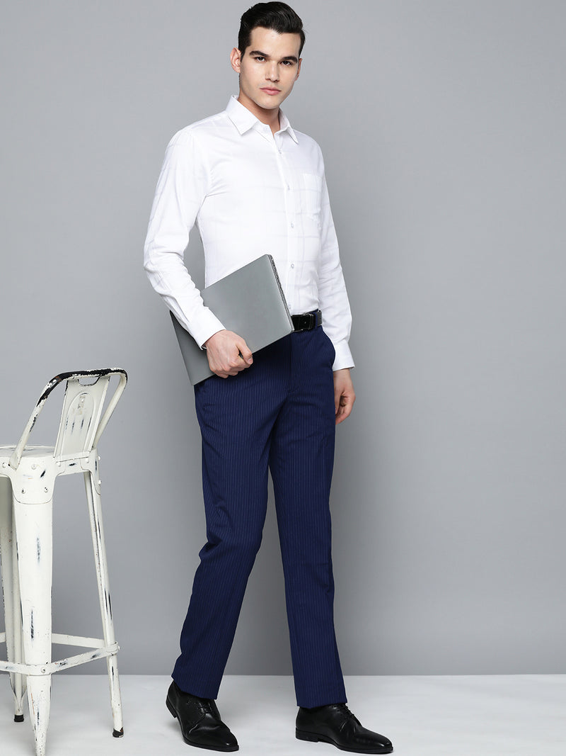 White: Full Sleeves Smart Windowpane Checks Party Shirt