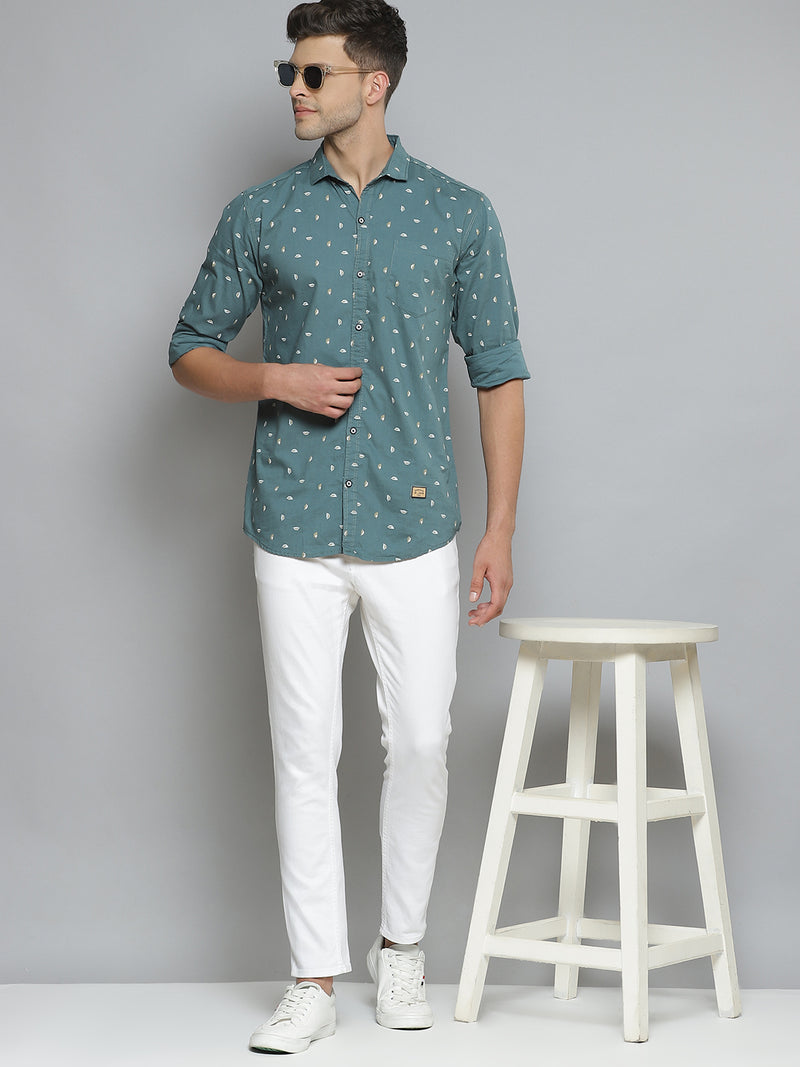 Men Green Smart Slim Fit Opaque Printed Casual Shirt
