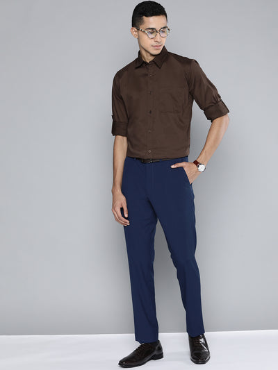 Brown: Solid Lycra Formal Shirt