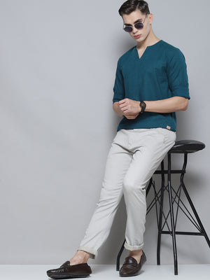Men Green Comfort Slim Fit Short Kurta