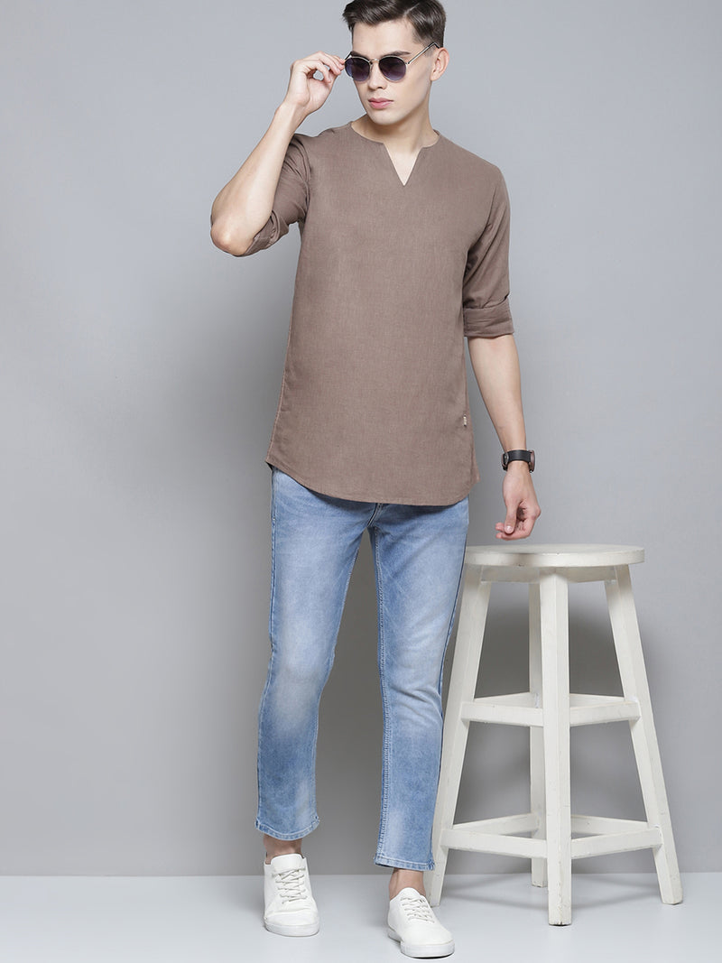 Men Brown Comfort Slim Fit Short Kurta