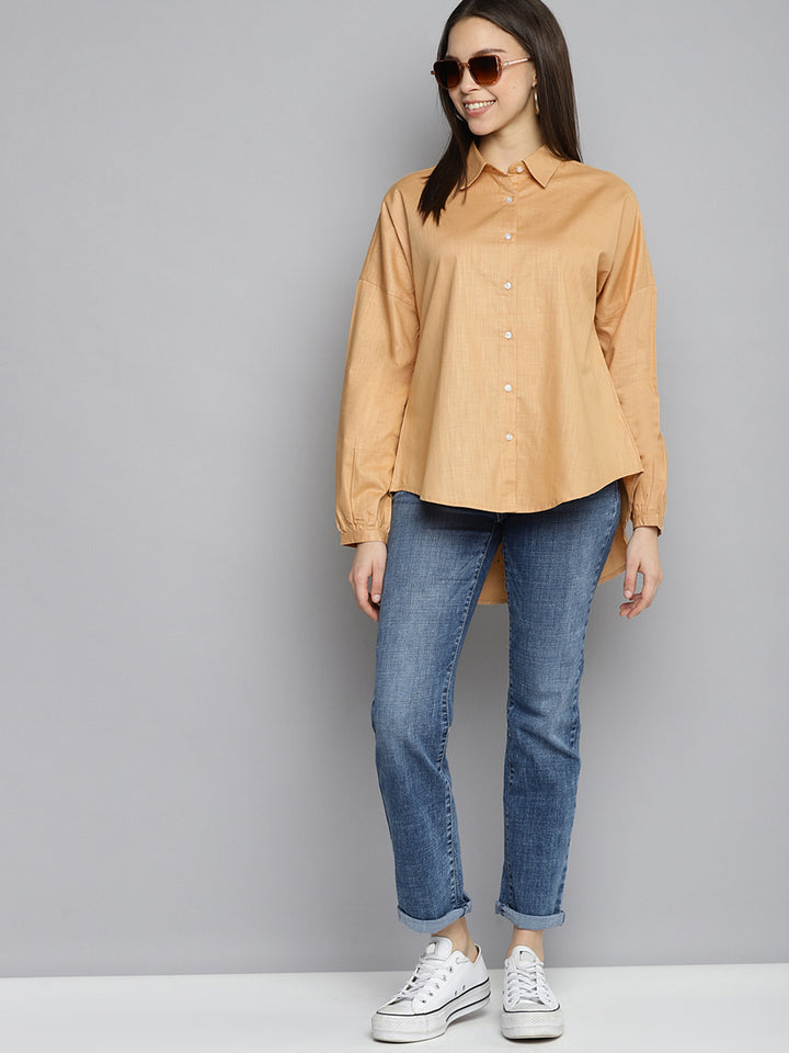 DENNISON Women Beige Oversized Puff Sleeves Casual Shirt