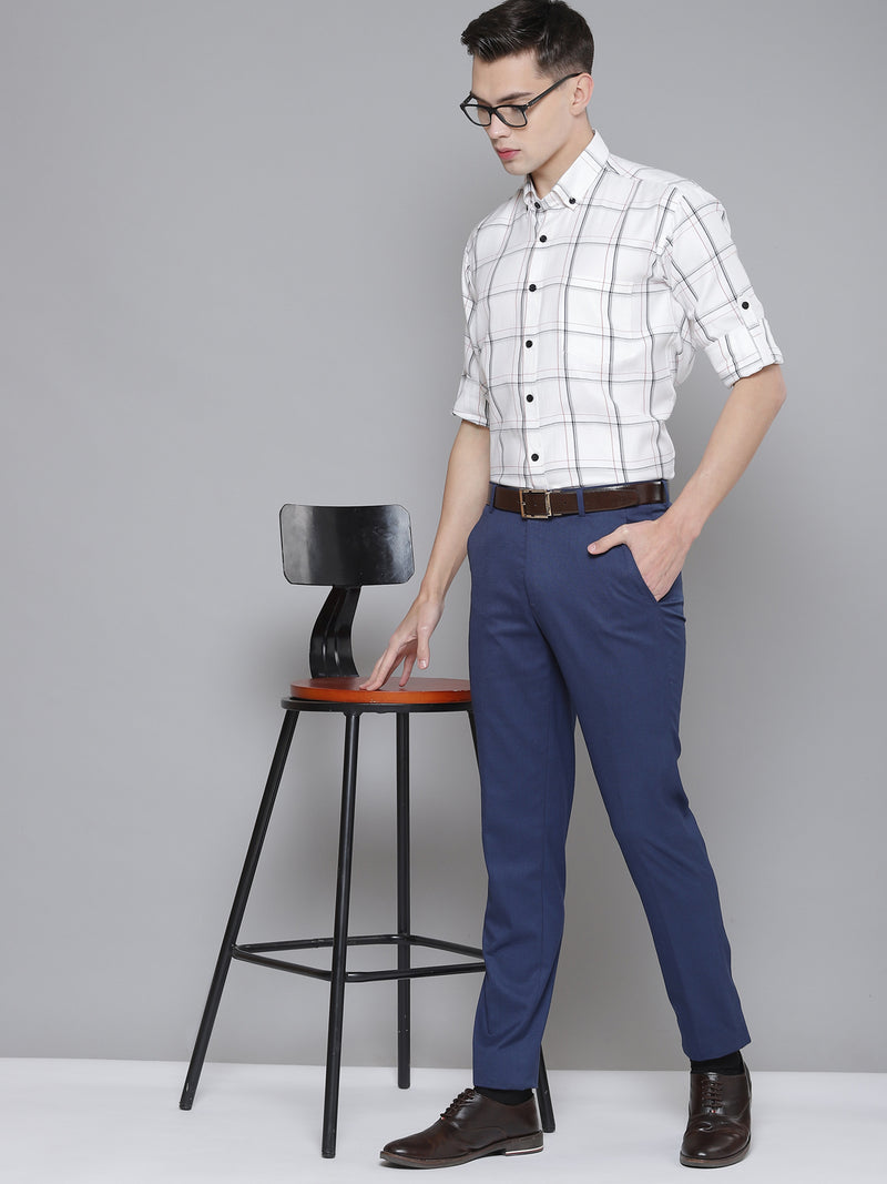 Men White Smart Slim Fit Checked Formal Shirt