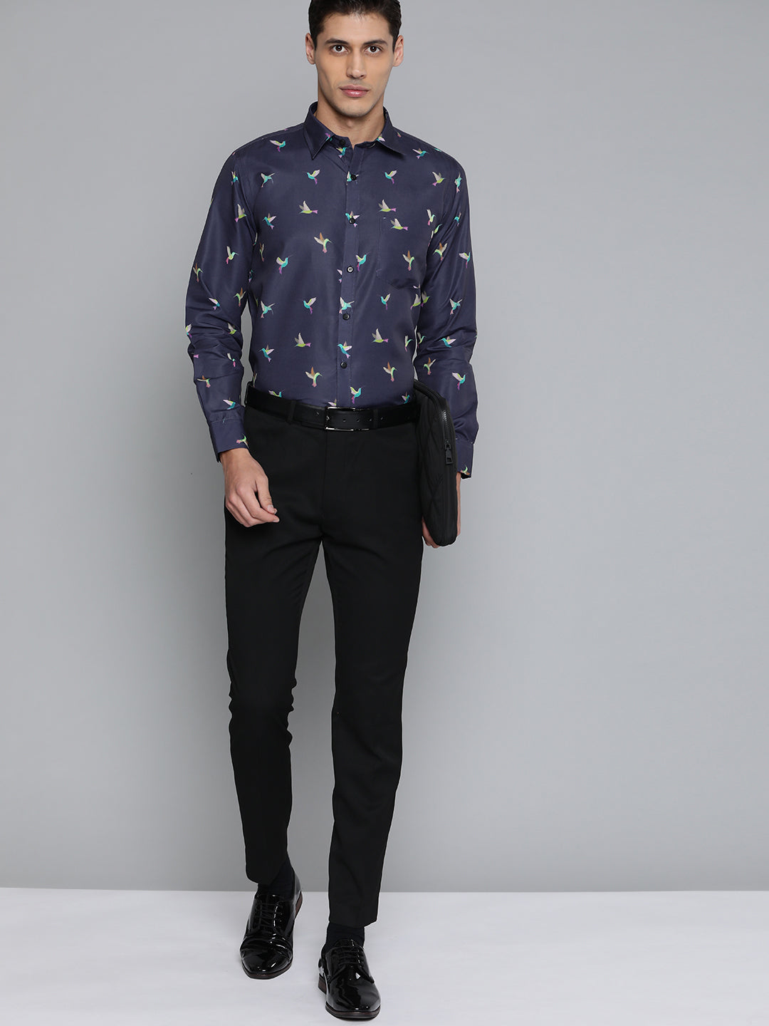 Men Navy Blue Smart Slim Fit Conversational Printed Formal Shirt