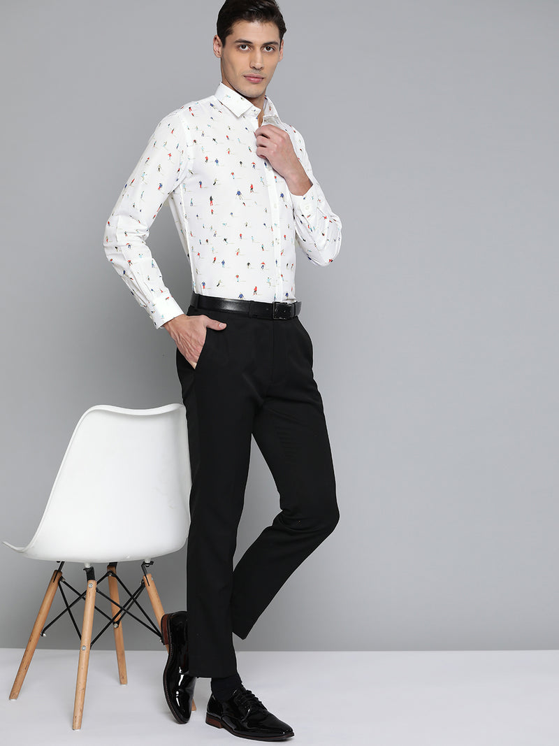 Men White Smart Slim Fit Printed Formal Shirt