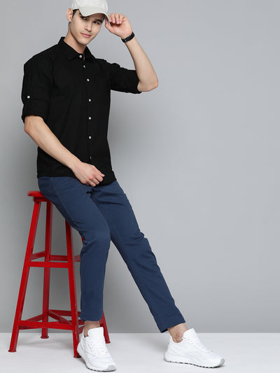 DENNISON Men Black Smart Slim Fit Casual Shirt