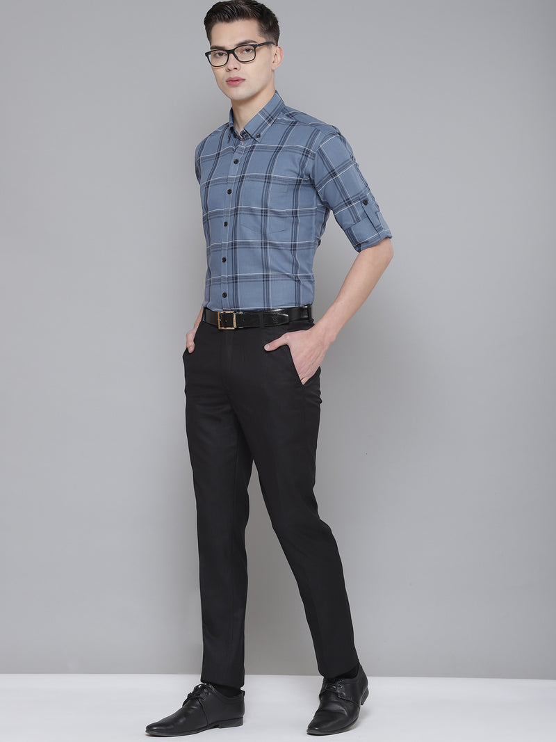 Men Blue Smart Slim Fit Checked Formal Shirt