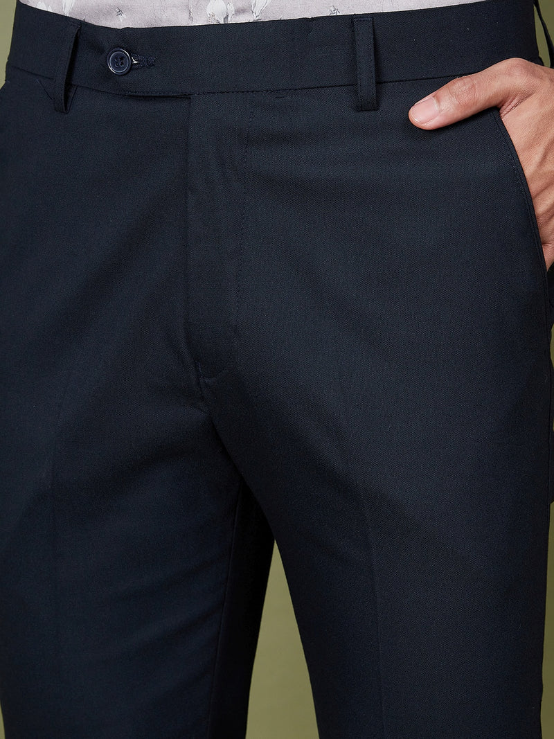 DENNISON Men Smart Tapered Fit Easy Wash Formal Blue Trousers