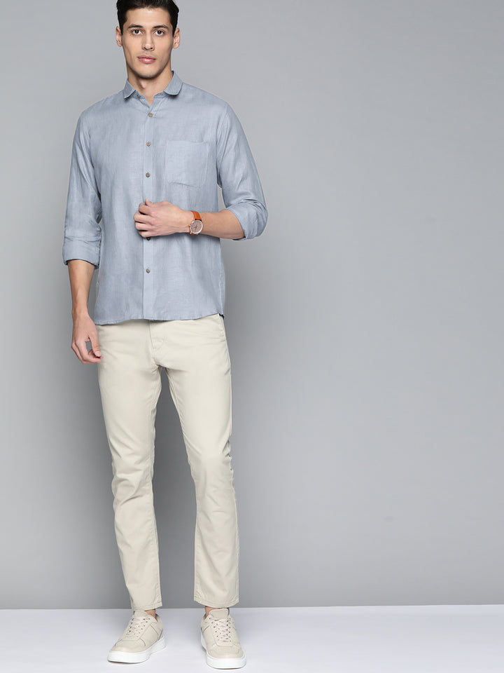 Men Blue Pure Hemp Sustainable Slim Fit Casual Shirt