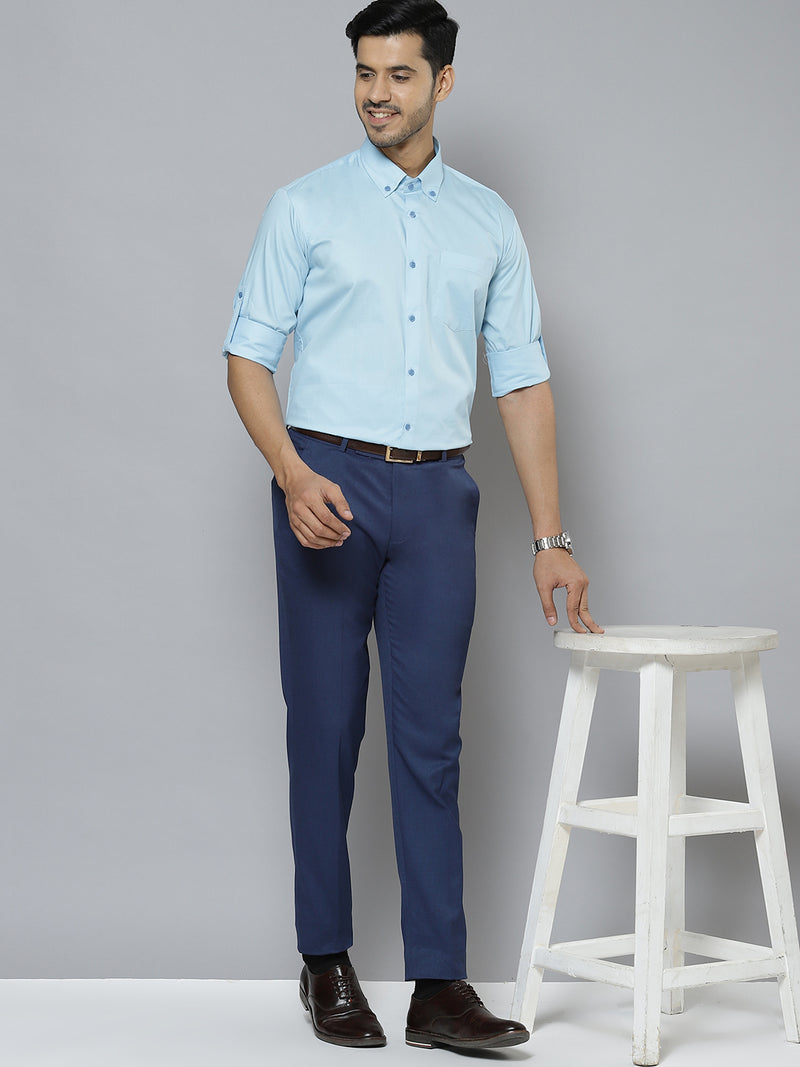 Men Blue Solid Smart Slim Fit Water Repellent Shirt