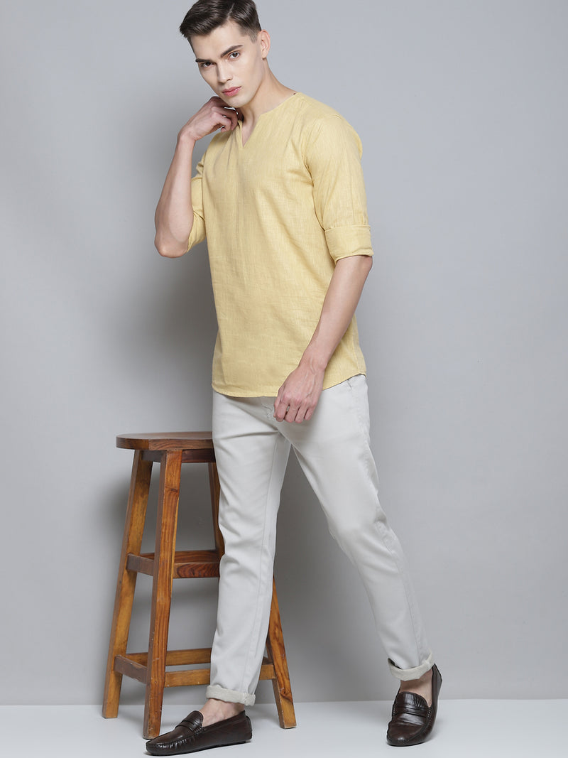 Dennison men's yellow slim fit kurta front view