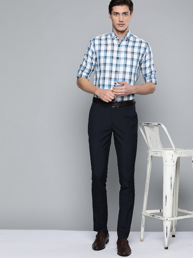 Men White  Blue Pure Cotton Smart Fit Tartan Checks Checked Formal Shirt