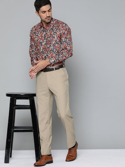 Men Navy Blue Smart Slim Fit Floral Printed Formal Shirt