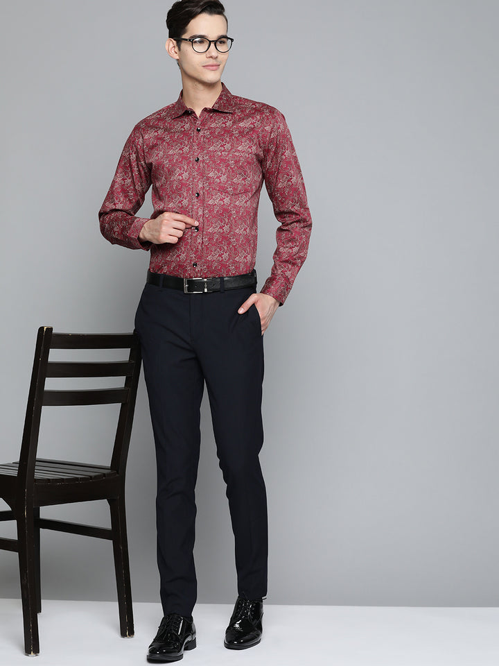 DENNISON Men Maroon Smart Slim Fit Printed Formal Shirt