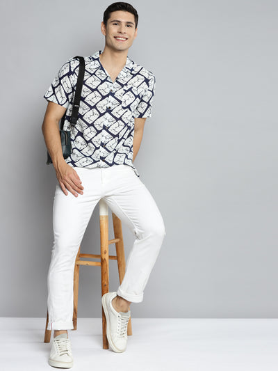 DENNISON Men Navy Blue Smart Printed Casual Shirt