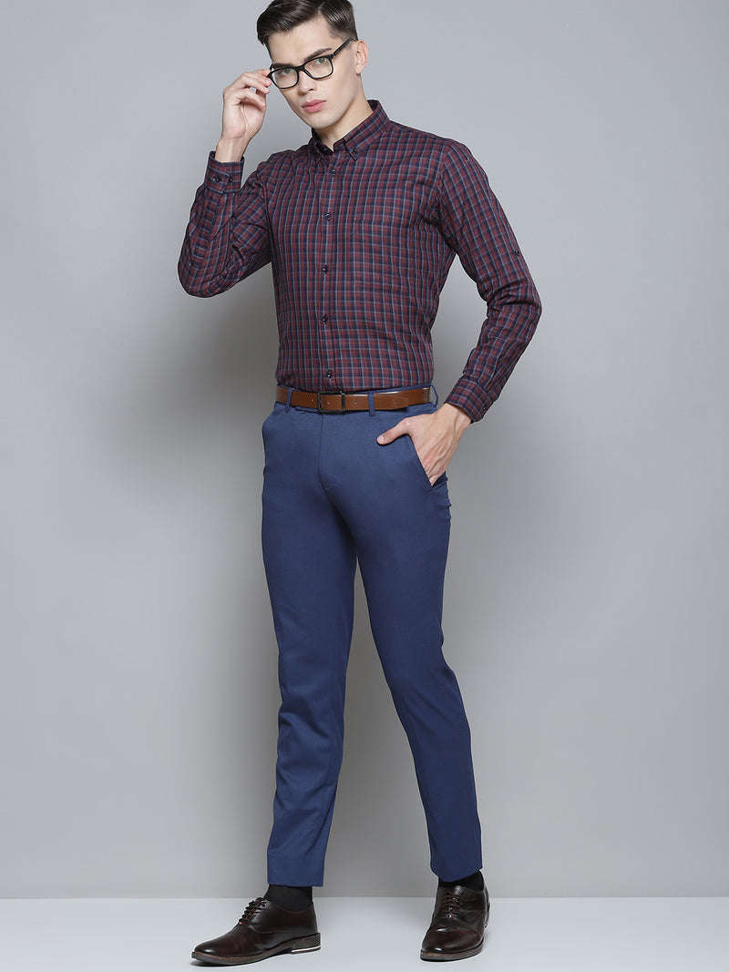 Men Purple Smart Slim Fit Gingham Checks Opaque Checked Formal Shirt