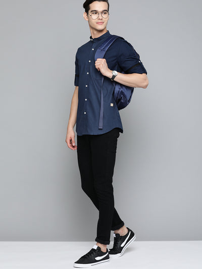 DENNISON Men Navy Blue Smart Slim Fit Casual Shirt
