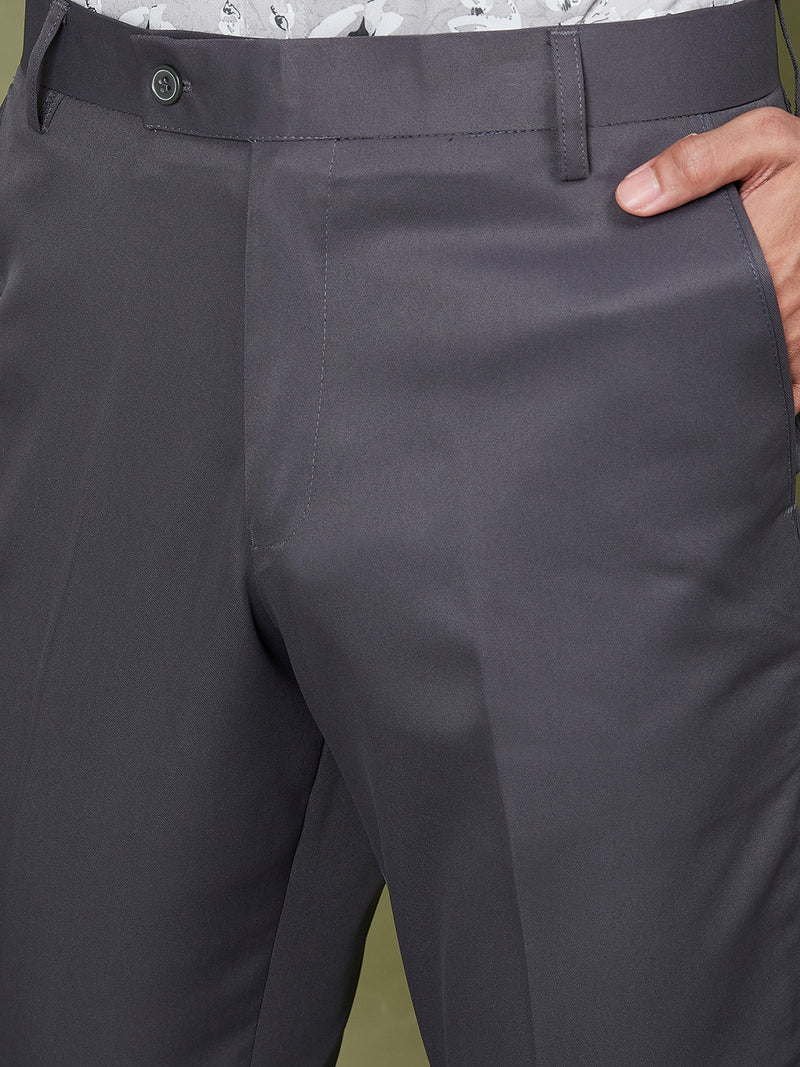 DENNISON Charcoal Men Flat-Front Mid-Rise Regular Trousers