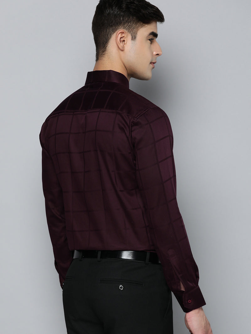 Maroon: Full Sleeves Windowpane Checks Party Shirt