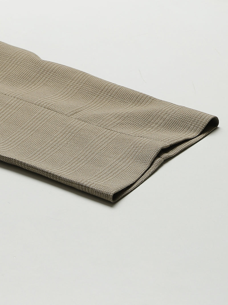 Men Beige Smart Tapered Fit Checked Cropped Trousers
