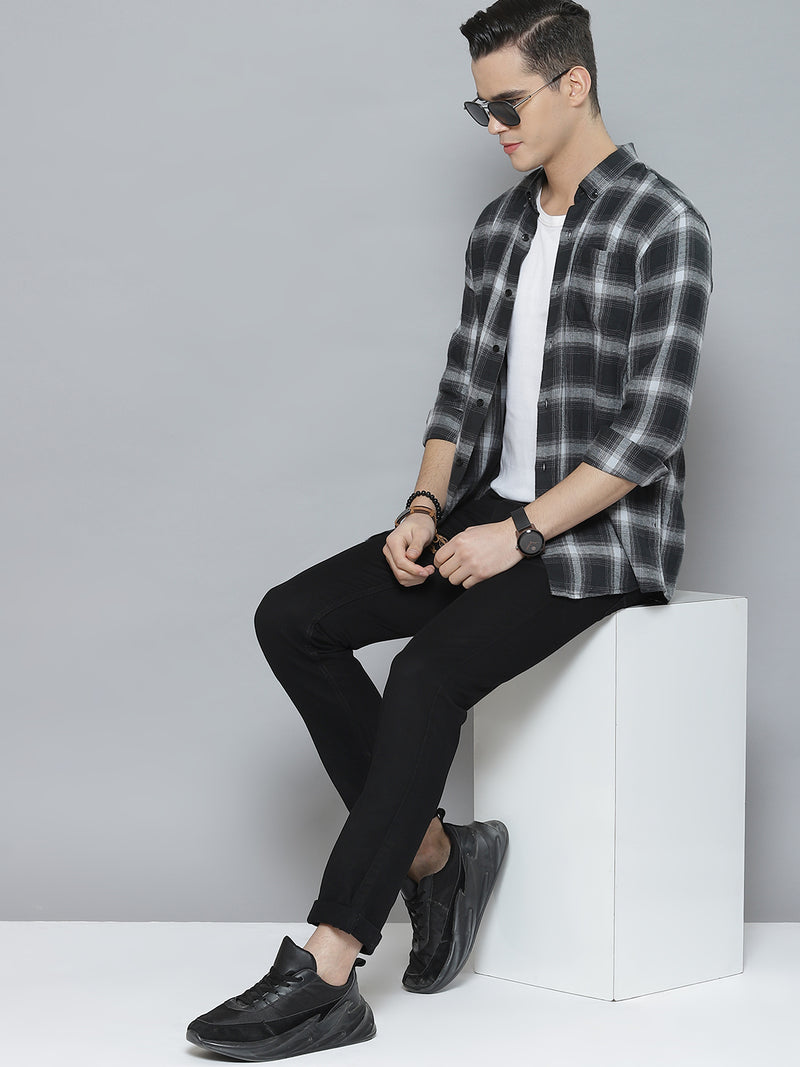 Men Smart Tartan Checked Cotton Casual Shirt